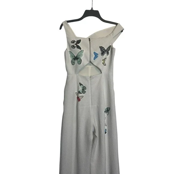 Roland Mouret Ramsey jumpsuit Size 6 Ivory Butterly Print Wide Leg Sleeveless - Picture 5 of 8